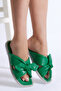 Women's Green Bow Cross Strap Slippers - 2