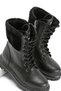 Girl's Black Skin Thermo Sole Fur Detailed Long Boots with Lace and Zipper - 3