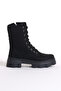 Girl's Black Leather Boots with Side Stripes, Zipper and Laces - 2