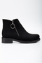 Women's Black Suede Thermo Sole Buckle Double Zipper Short Heeled Boots - 3