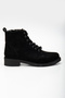 Women's Black Suede Thermo Sole Lace and Zipper Short Heeled Boots