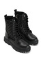 Girl's Black Leather Thermo Sole Quilted Stitched Long Boots with Laces and Zipper - 3