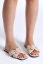 Women's Cream Front Buckle Cross Strap Slippers