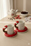 Handmade Dila Design Heart Design 4-Piece 2-Person Ceramic Coffee Cup Set 90 ml. - 4