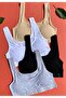Padded, 3-Piece Cotton Fabric Skin Color, White and Gray Strap Bra 63V13 - 3