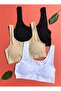 Padded, 3-Piece Cotton Fabric Skin Color, White and Gray Strap Bra 63V13 - 4