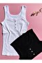 Seta Bianca Ribbed 2-Piece Button Detailed Thick Strap Black and White Color Women's Undershirt 64V63