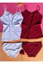 Lacy 2 Pieces White and Claret Red Colored Strappy Cotton Lycra Undershirt and Panty Set