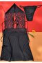 Satin 1 Piece Black Color Lace Long Panty Nightgown Set - 2