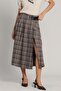 Slit Flared Plaid Skirt with Belt Detail A.Brown 7057 - 5