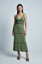 Khaki Stripe Knitted Women's Dress Sh286 - 3