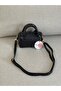 Small Lined Black Hand Bag with Long Strap En17 Boy12 - 5