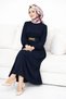 Women's Gold Chain Belt Detailed Crew Neck Twisted Dress - 3