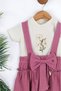 9-24 Months Baby Girl with Ribbed Summer Bow Detail Salopeet Dress and Inner T-Shirt Set - 7