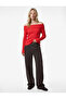 Cotton Long Sleeve Off-Shoulder Madonna Collar T-Shirt
