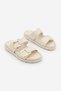 Women's Genuine Leather Gold Buckle Detailed Daily Slippers Merpe Ecru - 6