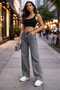 Skyrim Lycra 90's Women's Smoked Snow Super High Waist Slit Leg Denim Jeans Palazzo Pants - 7