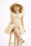 Girl's Yellow Floral Pattern Cotton Summer Dress - 3