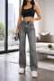 Skyrim Lycra 90's Women's Smoked Snow Super High Waist Slit Leg Denim Jeans Palazzo Pants - 3