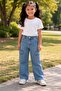 Girl's Cargo Pocket Wide Leg Jeans [6\12 Age Range] - 4