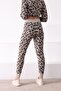 Women's Light Beige Leopard Patterned Skinny Leg Cashmere Knitwear Trousers - 3