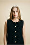 Gold Buttoned Women's Knit Vest - 100% Cotton - 2