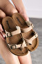 Single Flip Flop Women's Beige Slippers Comfortable Orthopedic Cork Sole Adjustable Metal Buckle 34147 - 3