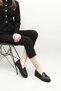 Women's Black Wedge Sole Genuine Leather Loafer Shoes - 7