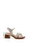 Women's Beige Antique Ankle Strap Knitted Strap Genuine Leather Sandals - 9