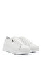 Women's White Lace-Up Padded Sole Genuine Leather Sneakers - 8