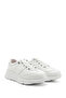 Women's White Padded Sole Lace-Up Genuine Leather Sneakers - 8
