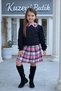 Girl's Festive Plaid Detailed Combination with Skirt - 3