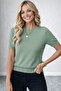 Crew Neck Stretch Fabric Short Sleeve Mint Blouse