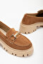 Women's Tan Suede Comfortable Fit Front Buckle Thick Sole Loafer - 3