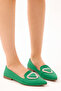 Women's Green Stone Embroidered Triangle Buckle Pointed Toe Ballerinas - 3