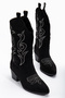 Women's Black Suede Thermo Sole Embroidered Pointed Toe Western Long Cowboy Boots - 2