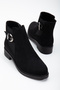 Women's Black Suede Thermo Sole Side Elastic Buckle Short Heeled Boots - 3