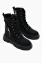 Women's Black Matte Thermo Sole Side Zipper Patterned Lace up and Zippered Boots - 2