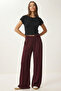 Drawstring Cross Belt Knitted Trousers Lcr0112 Bordo - 2