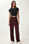 Drawstring Cross Belt Knitted Trousers Lcr0112 Bordo