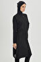 Hooded Detailed 2-Piece Full Covered Swimsuit Black Beachwear 0019 - 5