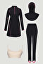 Line Detailed Full Covered Swimsuit Black Beachwear 0016 - 2