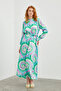 Patterned Long Green Dress 0400 - 5