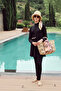 Seashell Detailed Full Covered Hijab Swimsuit Black Beach Wear 0014