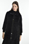 Hooded Leather Paneled Black Coat 13893 - 2