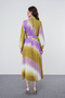 Bow Collar Belted Long Lilac Dress 0331 - 6