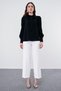 Wide Leg Fabric Ecru Trousers with Waist Elastic Detail P-0102
