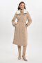 Black Inflatable Beige Coat with Black Fur Collar and Belt Detail 12764 - 3