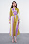 Bow Collar Belted Long Lilac Dress 0331