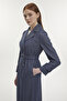 Double-Breasted Collar Belted Indigo Overcoat 13787 - 4
